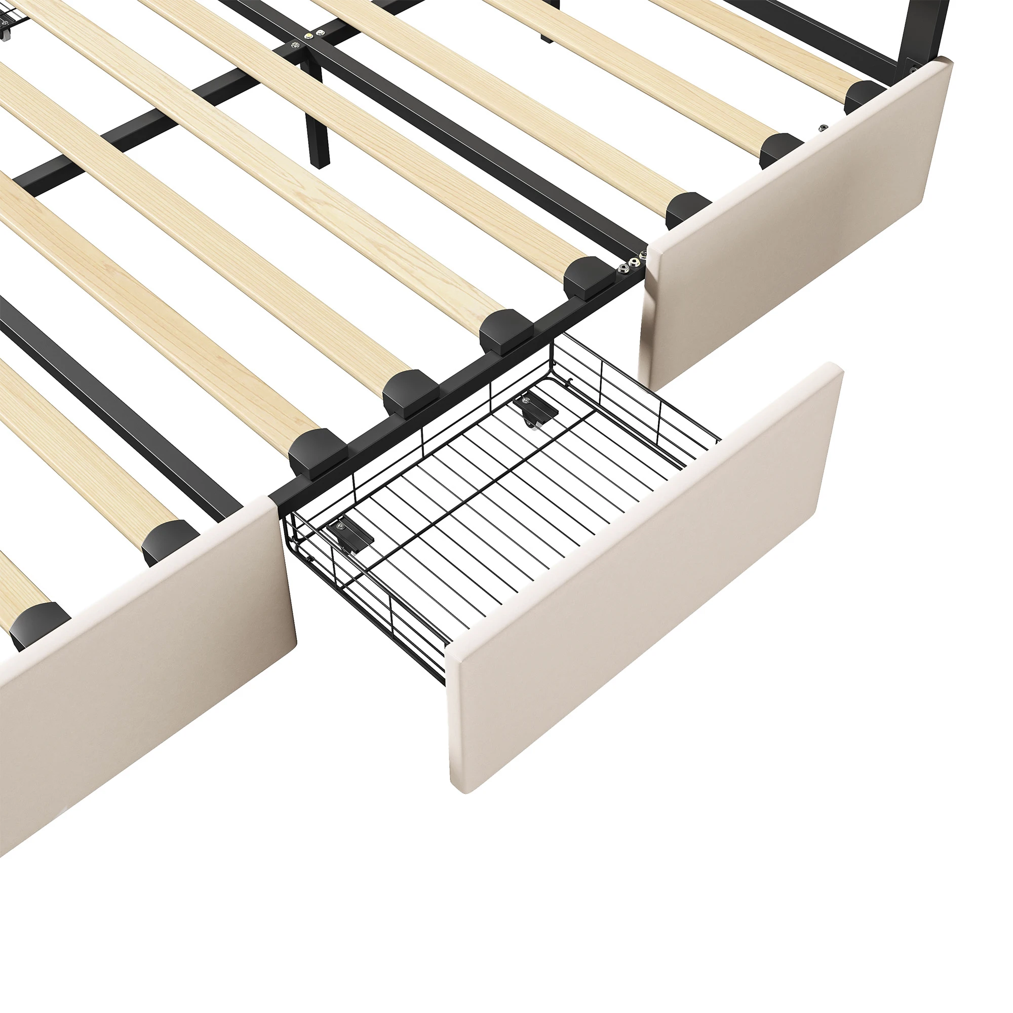 Superaly 160x200cm gepolstertes Doppelbett, Jugendbett, Stauraumbett mit verstellbarem Kopfteil, 4 Schubladen und LED-Beleuchtung, PU – Detail 13