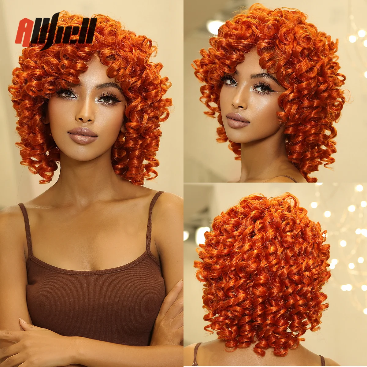 

Orange Red Kinky Curly Wigs Short Wavy Synthetic Wigs for Black Women Afro Natural Heat Resistant Hair Cosplay Party Daily Wig