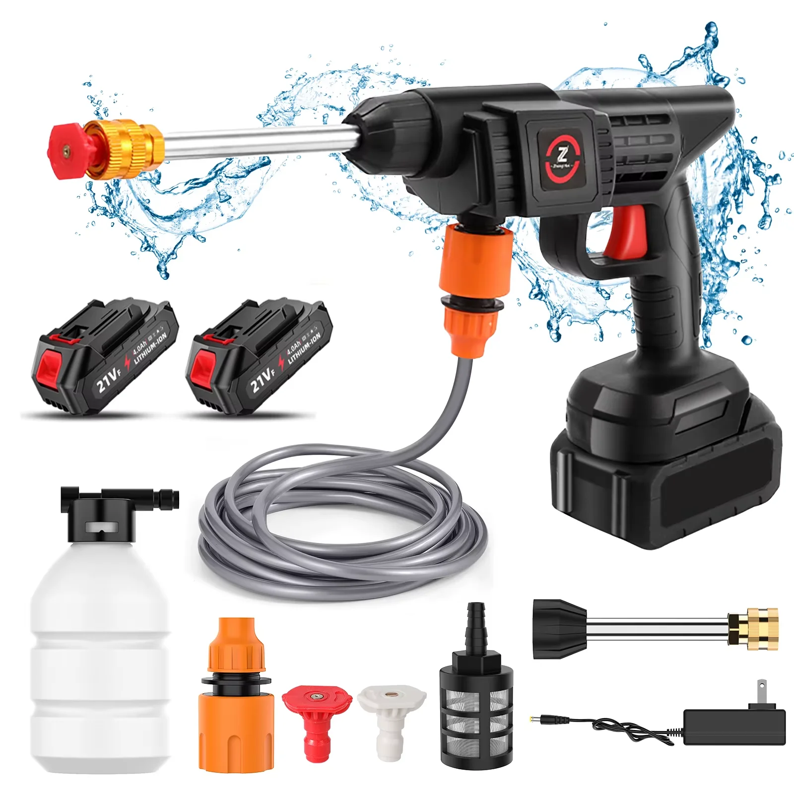 21V Cordless High-Pressure Water Gun 50BAR Wireless Foam Producer 50BAR Car Washer Gun for Auto Home Garden Machine Tool