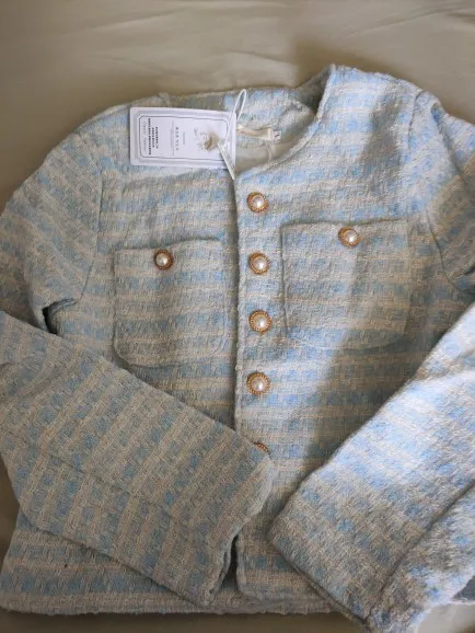 ITOOLIN Autumn Winter Women Elegant Tweed Cardigan Short Coat With Pocket Single Breasted Jacket For Women Loose Outwear 2024 photo review