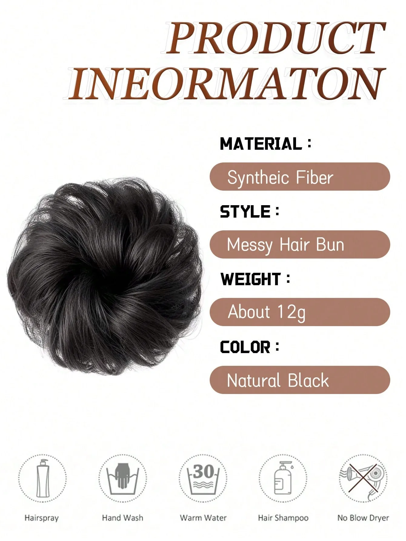 Chignon Sintetico Disordinato, Estensione per Capelli, Morbido, Ondulato, Riccio, con Elastico, in Fibra Resistente al Calore - immagine 3