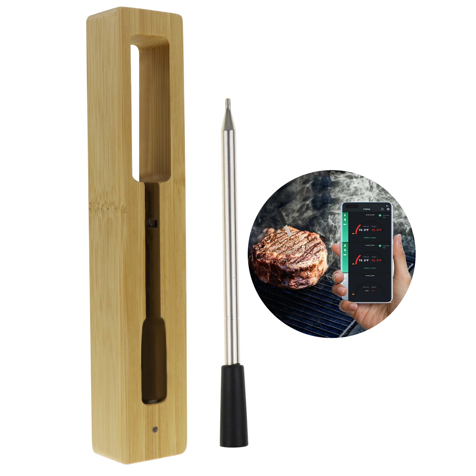 

Wireless Meat Thermometer for Remote Monitoring - Bluetooth Digital Cooking w/ 165ft Wireless Range for Kitchen, BBQ,Oven, Smoke