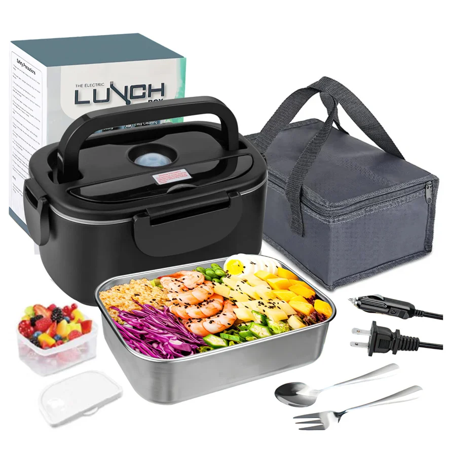 2-in-1 Auto & Zuhause 12V 24V 110V 220V Elektrische Lunchbox Tragbarer Picknick- und Schul-Essenswärmer aus Edelstahl-Set – Detail 1