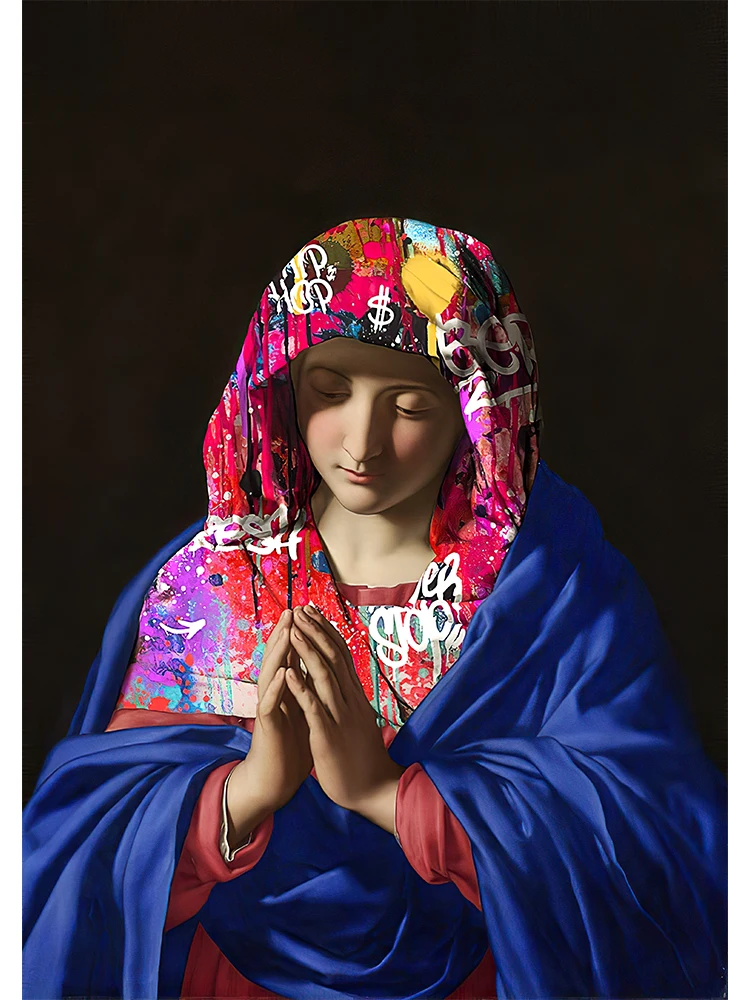 Tableau Décoratif Vierge Marie - Impression Sur Toile 20x30 Cm - Style Peinture à L'huile Religieuse Moderne - Sans Cadre - 3