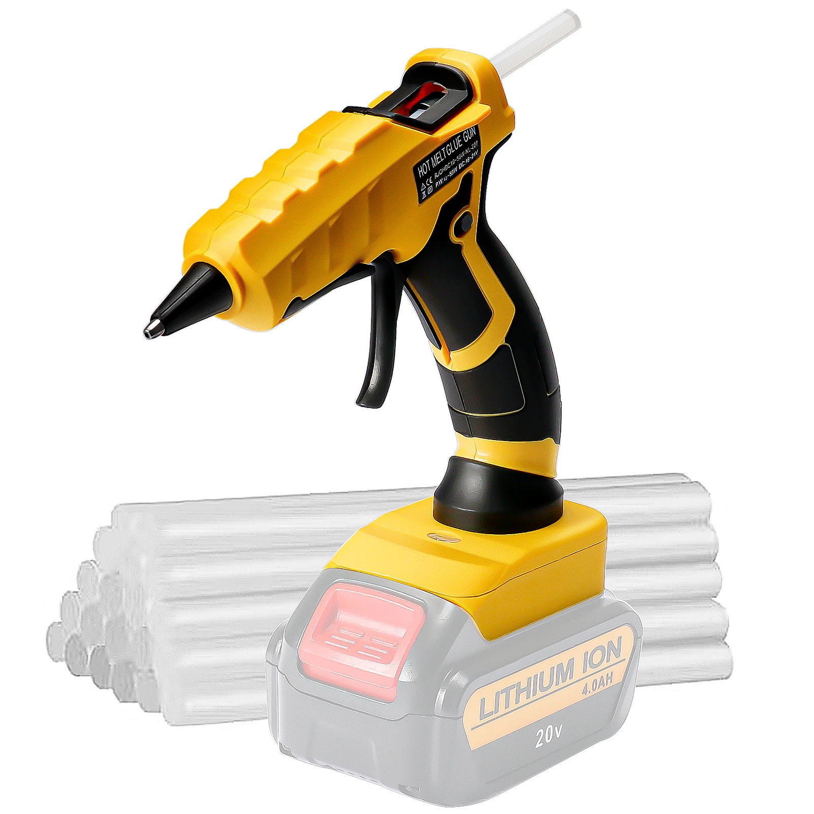 Cordless Hot Glue Gun 30s Quick Preheat Hot Melt Glue Gun with 30 Pcs 7mm Sticks for Dewalt 20V Battery (No Battery)