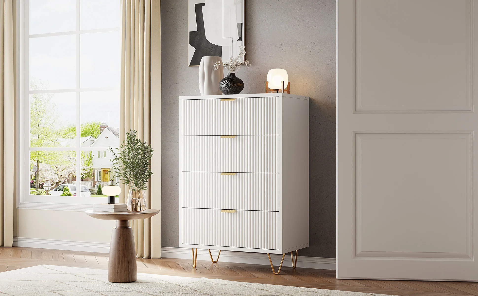 Rosahqnda Kommoden mit 2, 4 oder 6 Schubladen, Sideboards, Nachttische, Aufbewahrungsmöbel für Wohnzimmer, Schlafzimmer und Flur – Detail 7