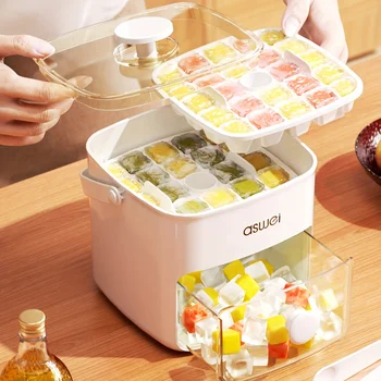 48-compartment Easy Salad Utensils-top Ice Cube Machine - Large Capacity Double-layer Design, Food-grade Plastic Freezer Storage 4