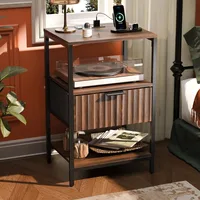 Black Nightstands Set of 2 with Fabric Drawers, Fluted Nightstands with Charging Station, Night Stand Set of 2, Small Bedside Ta 3