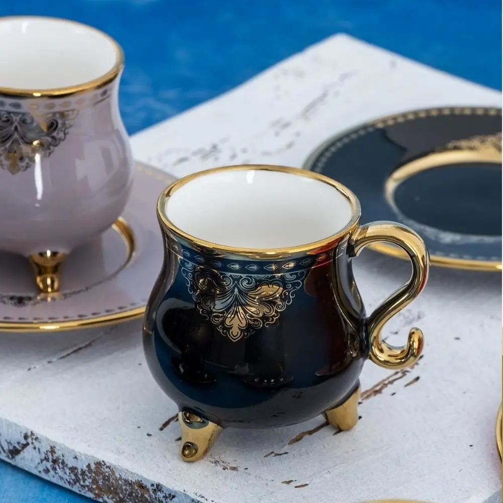 Lux Tasse à thé en porcelaine avec soucoupe – Blanc (Lot de 6)