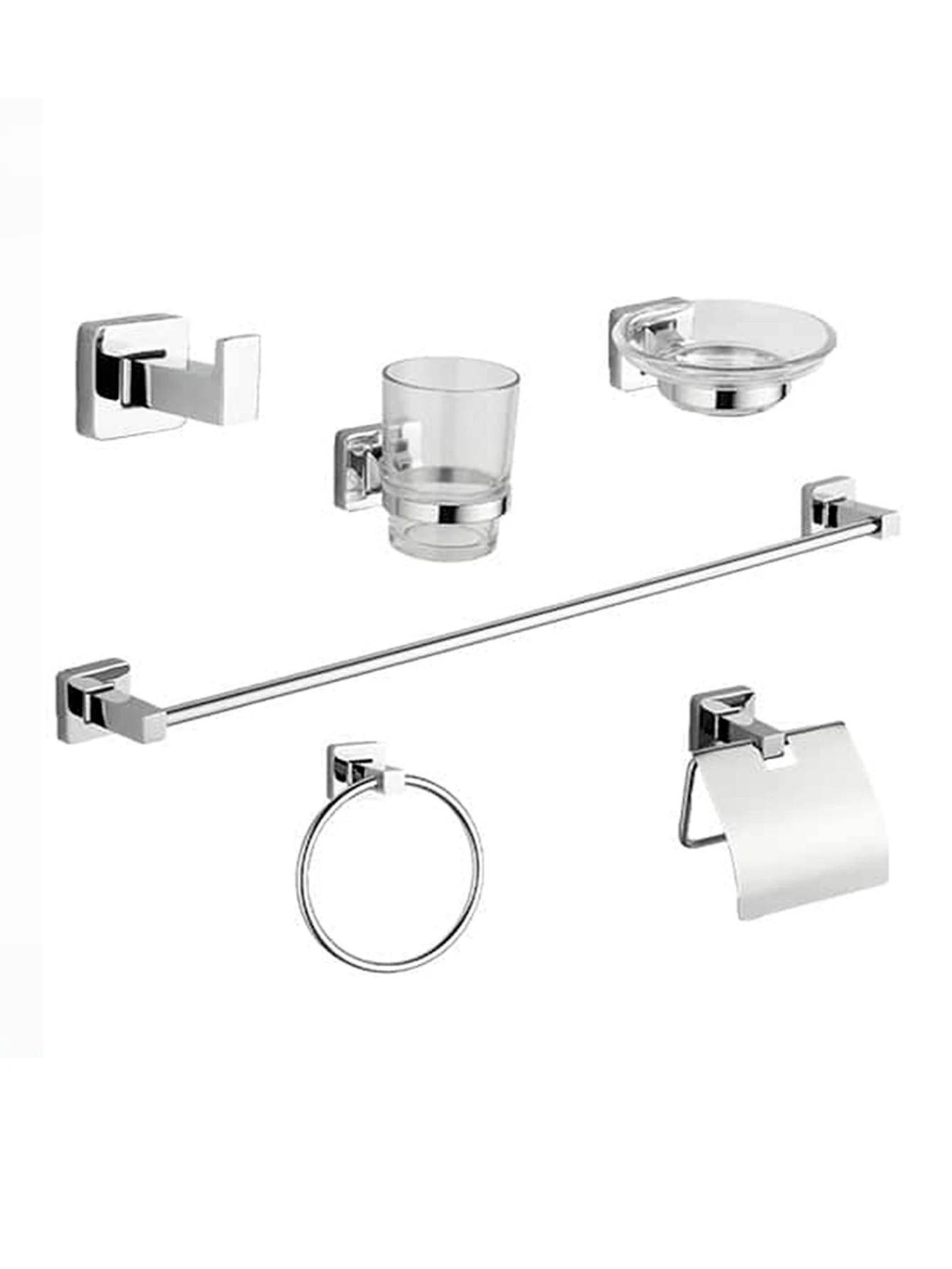 Juego De Baño 6 Piezas Acero Inoxidable Cromado De Lujo Redondo