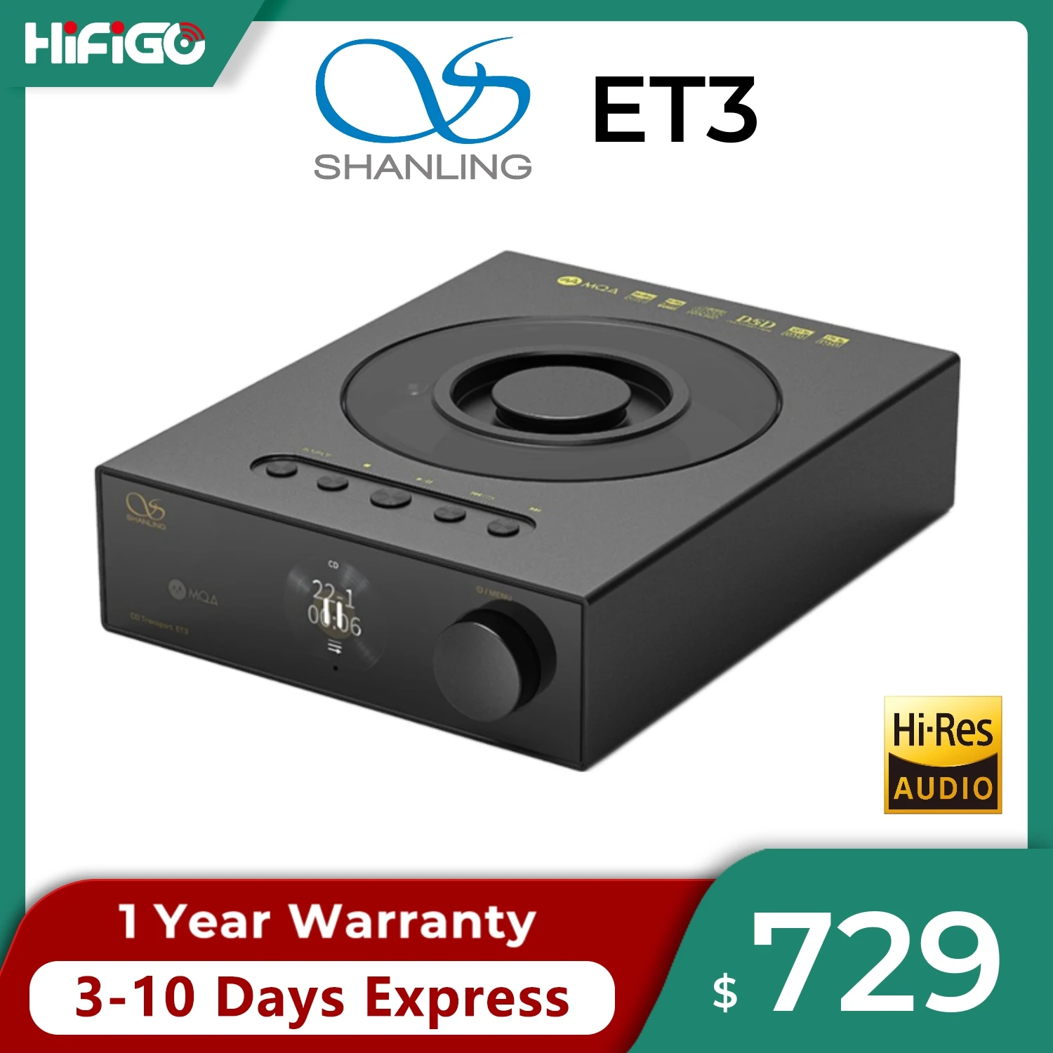 

SHANLING ET3 CD Transport Player Dedicated High-End Full-Featured Digital Turntable | All-to-DSD | USB & Wireless Playback | MQA