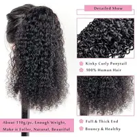 Extensions de queue de cheval bouclées vague profonde cordon queue de cheval pour les femmes noires cheveux humains avec pince en queue de cheval épaisse cheveux naturels # 1B 2