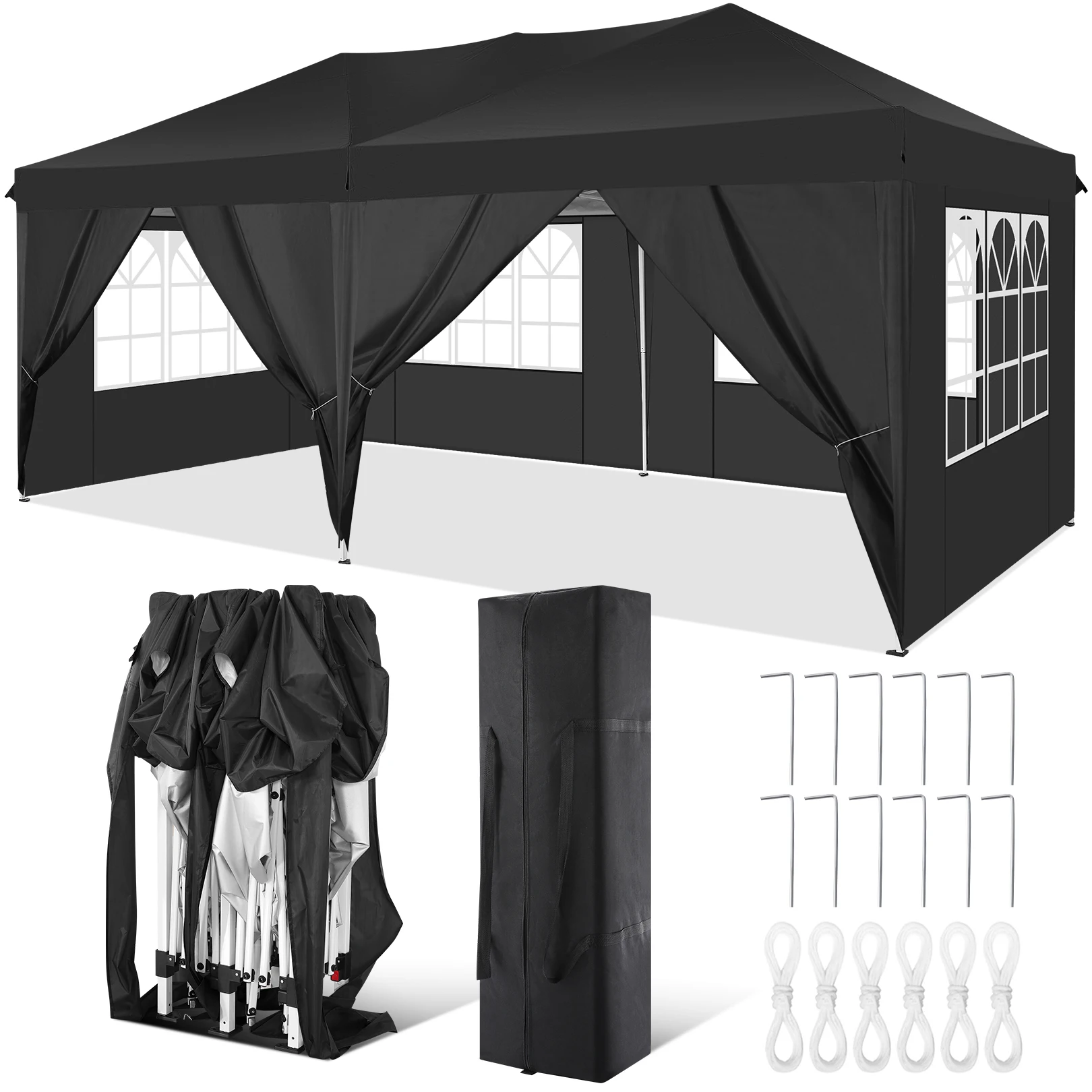 3x6m Canopy Folding Gazebo Pop Up Party Tent With 6 Sidewalls For Wedding Backyard Outdoor Commercial Canopy Event Tent ﻿
