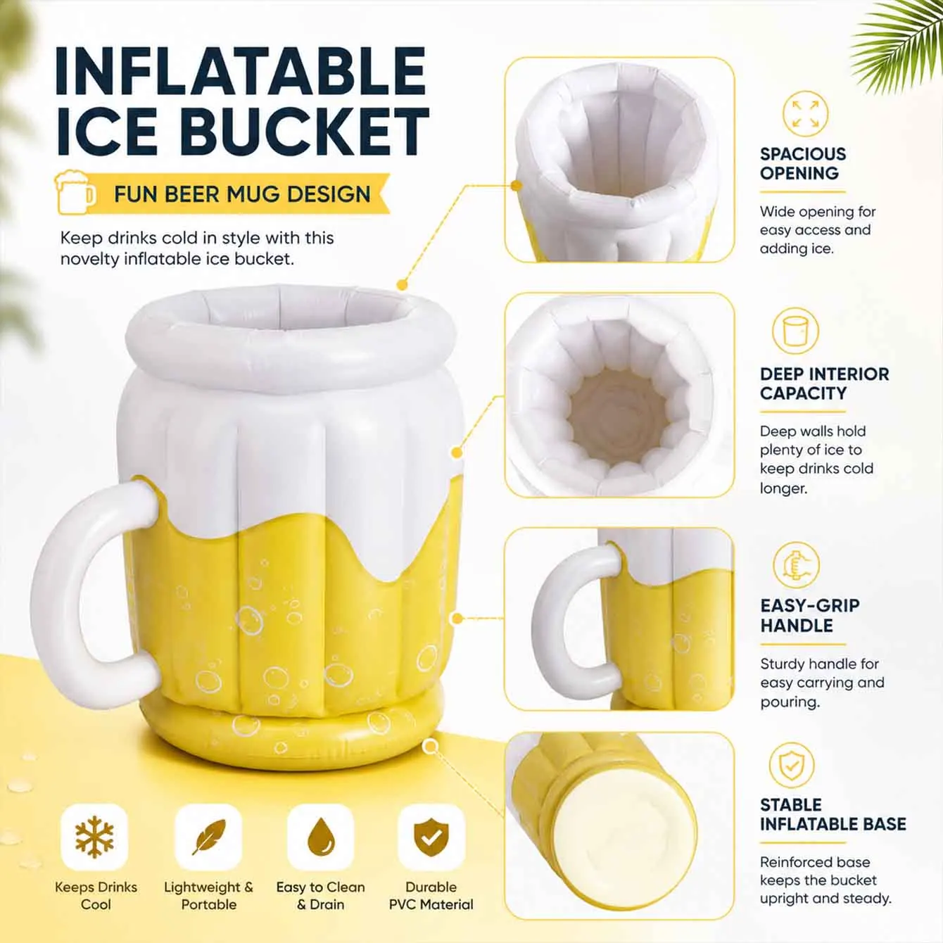 Inflatable Beer Mug Ice Bucket: Portable Party Beverage Cooler