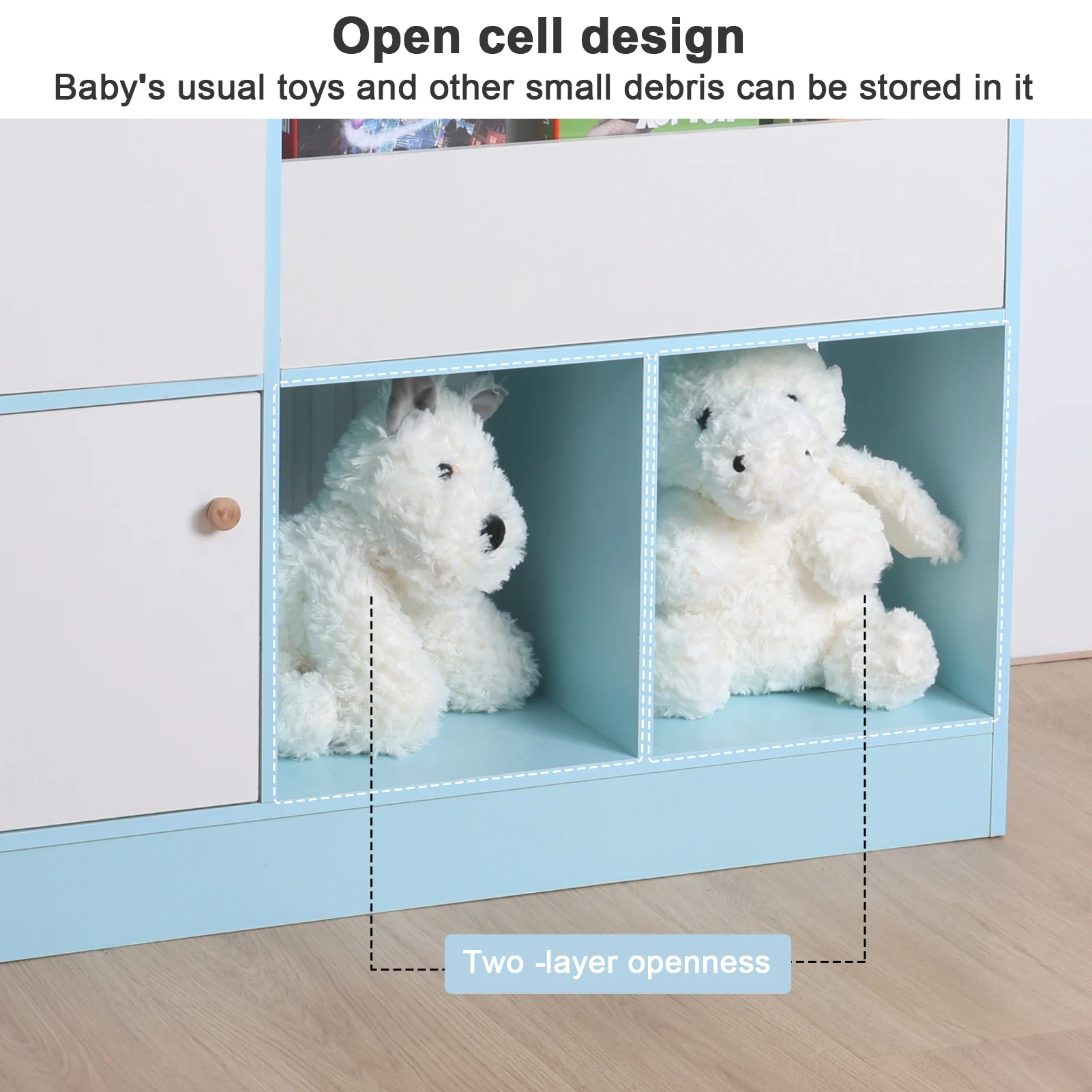 Children's Bookshelf Multifunction Bookcase with 4-Tiers Book Slots 2 Drawers Kids Bookcase Display Stand Toy Storage Organizer 2
