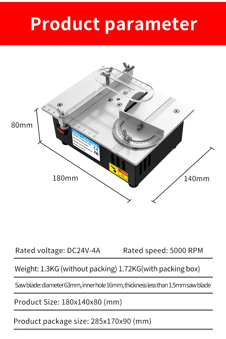 Scie de table mini 96W DC24V – Haute puissance, 7 vitesses réglables, lame 63 mm pour découpe DIY Add2fb56e5d214c8bab26805dc40b31beE