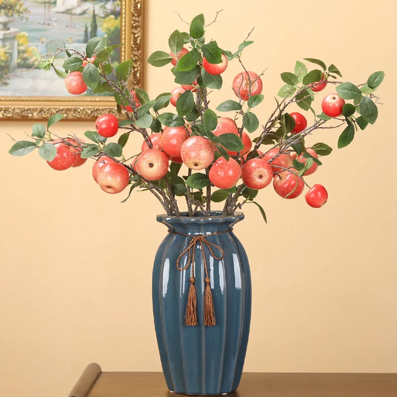 5  Fruits Red  Simulation Artificial Apple Tree Branch For Living Room Furnishings Floral Decoration Festival Ceremony