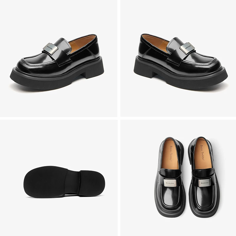 BEAUTODAY Women's loafers Genuine Cow Leather Slip-on Flats Silver Metal Decor Ladies Shoes Handmade Plus Size A26607 6