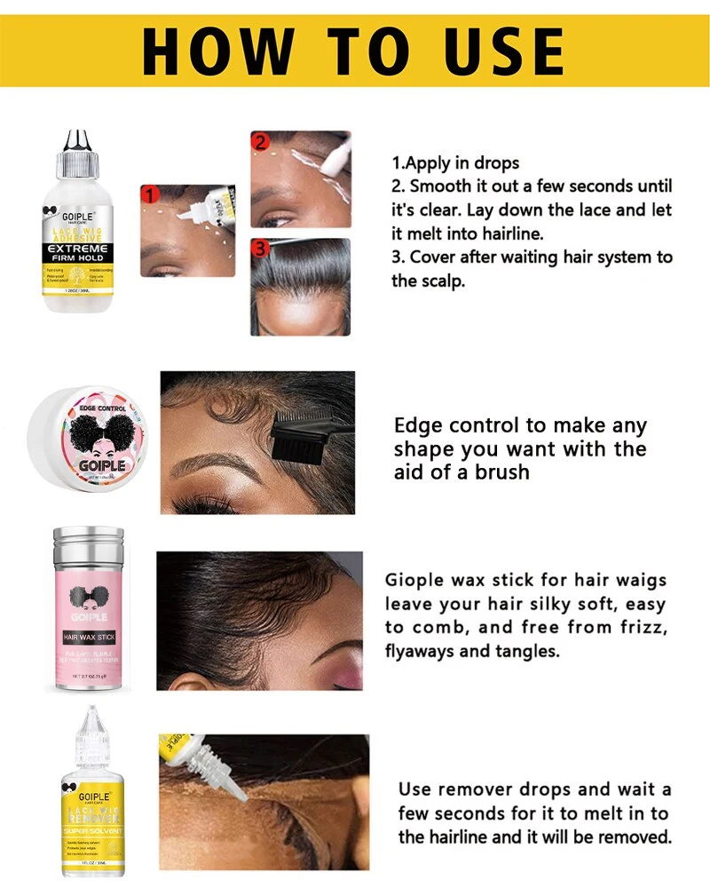 Description Picture 5 of itemGOIPLE Waterproof Lace Front Glue Wax Stick Slick Broken Hair Natural Extra Hold Edge Control Gel for Wig Adhesive Bond Kit