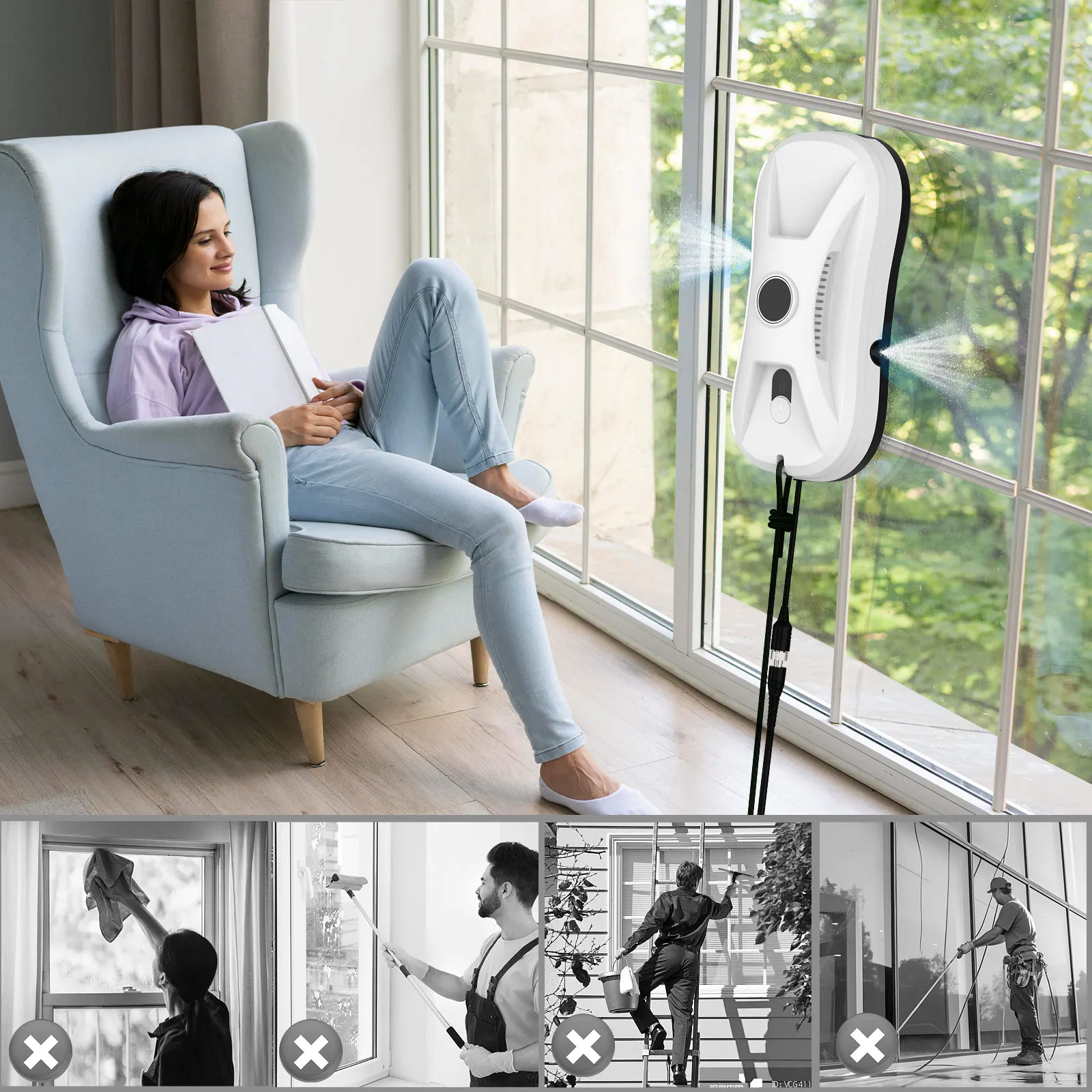 3800Pa Elektrische Fenster Reinigung Roboter Haushalt Intelligente Vakuum Fernbedienung Anti Fall Elektrische Fenster Waschmaschine Glas Reiniger – Detail 18
