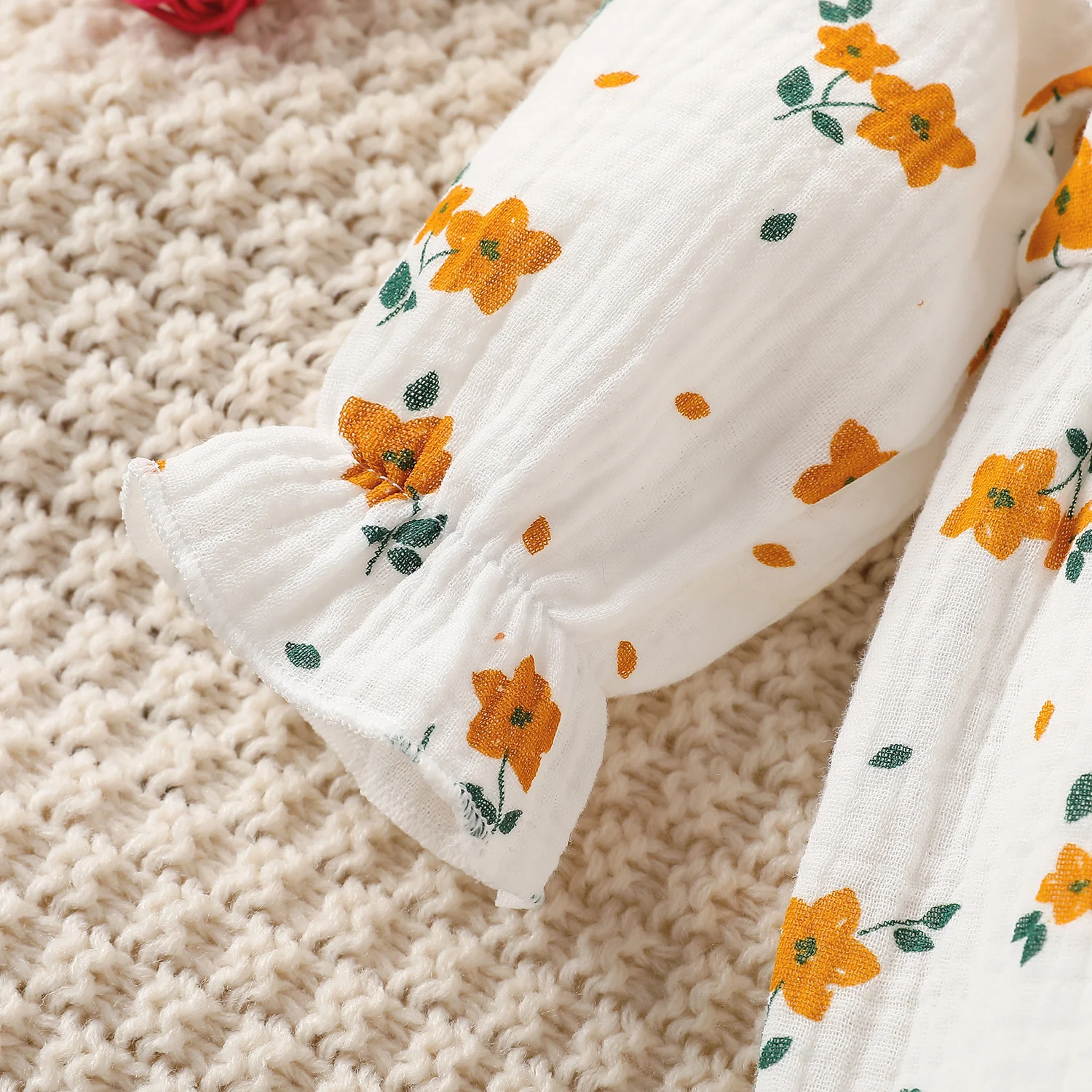 새  소녀의 긴 소매 인쇄 꽃 면 활 여름 Bobysuit 귀여운 점프 슈트