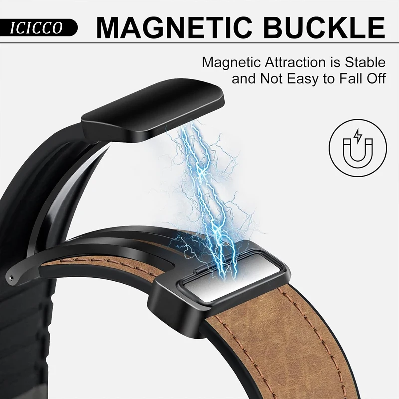 Elegant Leather Strap with Magnetic Buckle, 20mm/22mm - Soft and Stylish Band
