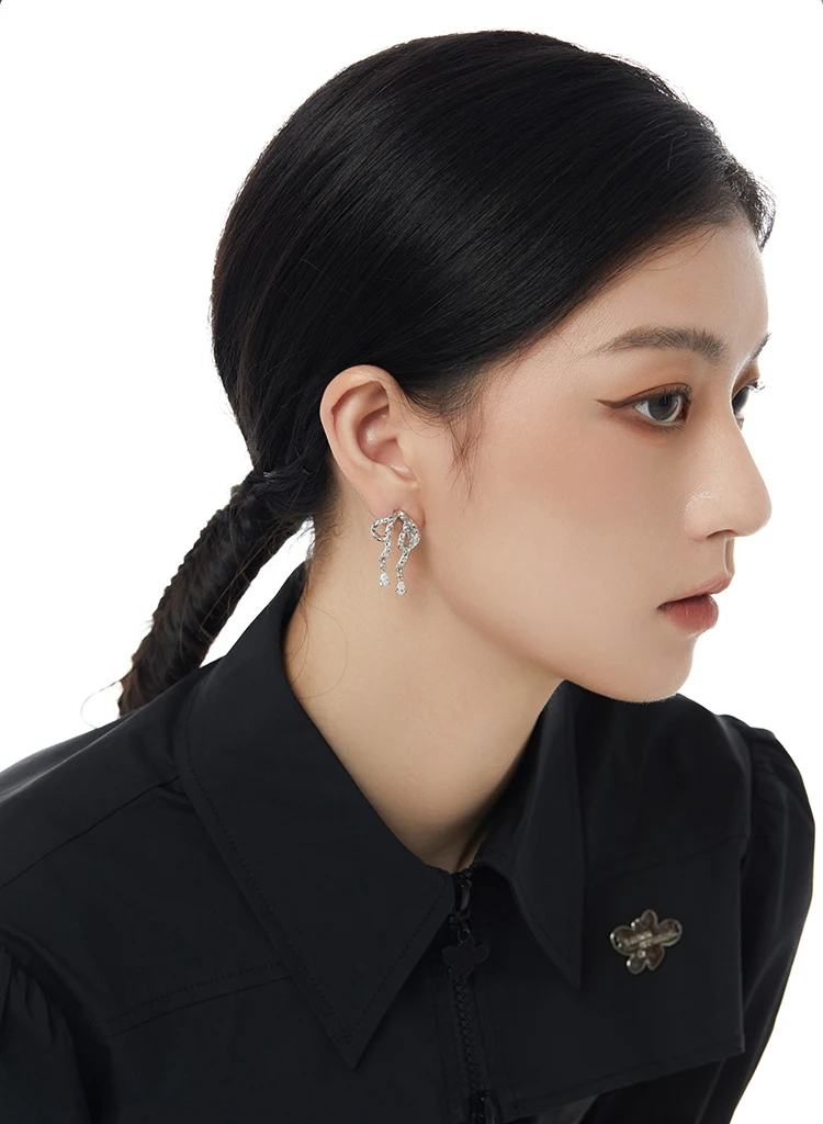 So.fine Jewelry Hot sale Liquid bow star Tassel Earrings Silver minority design temperament Chic style