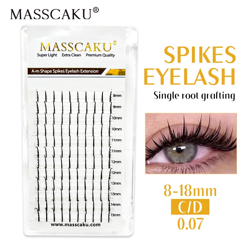 High Quality Masscaku 12 Rows Spikes Lashes Wholeslae A/M Shape Premade Fans Eyelashes Individual Clusters Eyelash Extensions ainifly fishtail eyelash extensions natural individual lashes curling high quality premade volume fans false eyelashes wholesale