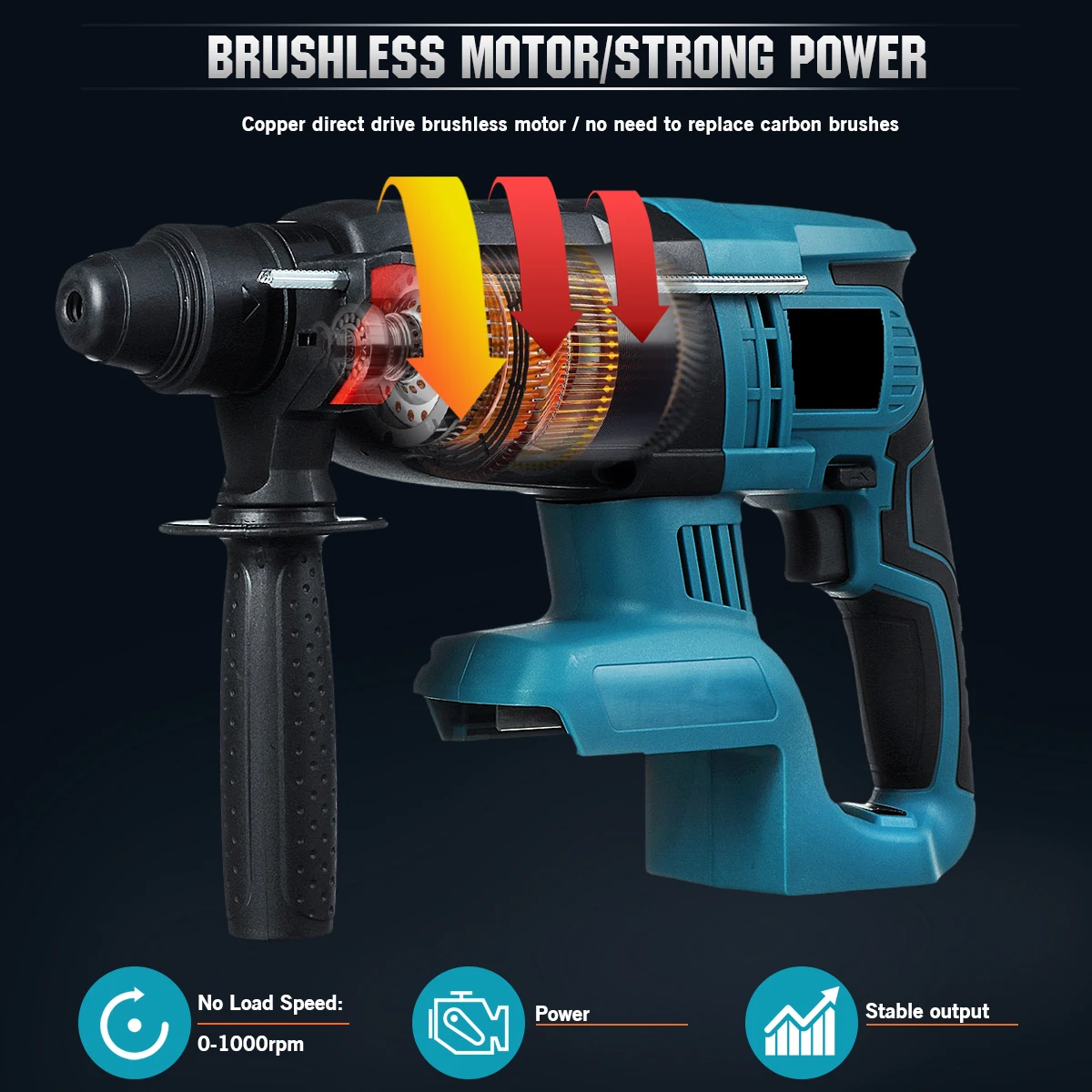 27mm Bürstenlosen Elektrischen Bohrhammer Schlagbohrschrauber SDS Plus Chuck Cordless Power Tools Für Makita 18V Batterie – Detail 9