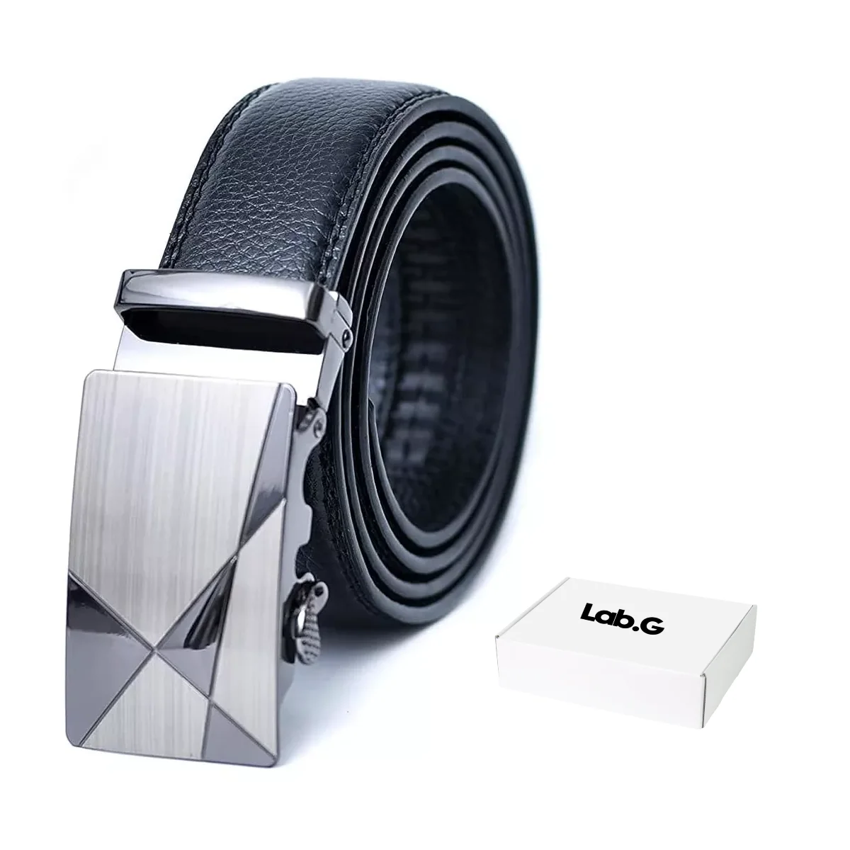 Cinturón De Piel Con Hebilla Automática Para Hombre Negro Hebilla plata LAB.G