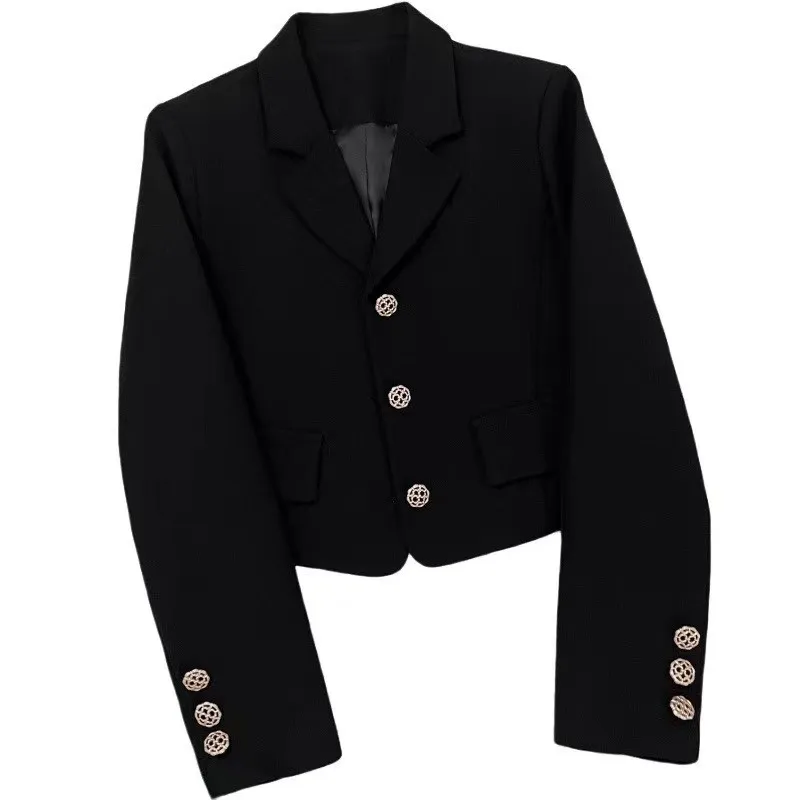 Elegant Fashion Blazer 2024 For Women Suit Solid Buttons Black Short Party Club Summer
