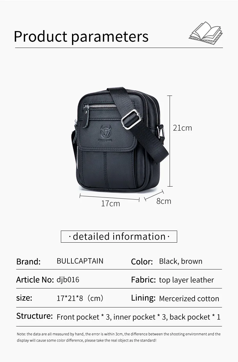 BULLCAPTAIN Herren-Umhängetasche aus Leder, Retro-Umhängetaschen, kleine Umhängetaschen, Geldbörsen, lässige Sling-Packung für Reisehandtasche – Detail 19