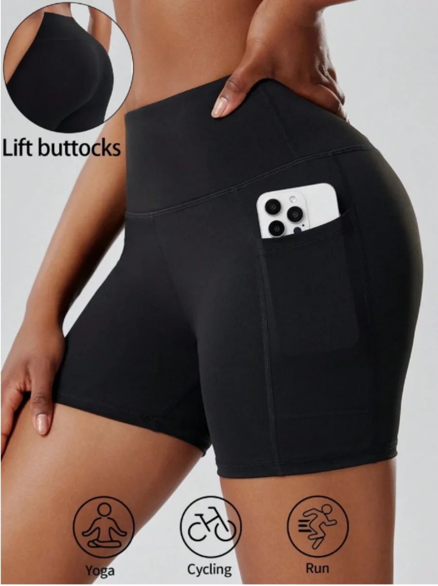 Damen-Yoga-Shorts, Leggings mit Taschen, Biker-Shorts, Sport-Leggings mit hoher Taille, Po-Lift-Leggings für Sommer, Outdoor, Laufen, Workout