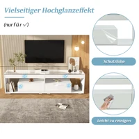 Современная глянцевая светодиодная подставка для телевизора с диагональю 70 дюймов, белая медиаконсоль с 2 ящиками. Стильный развлекательный центр для гостиной.