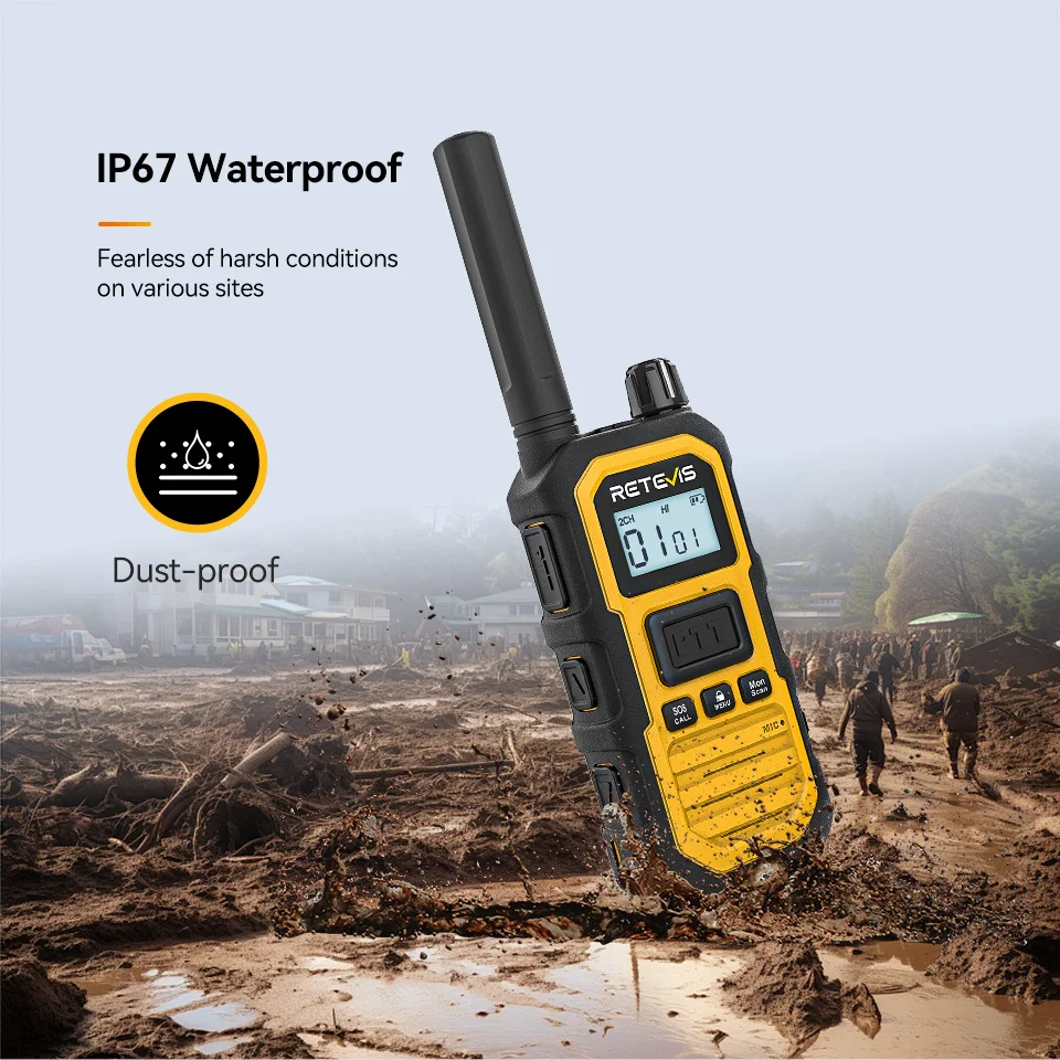 Retevis RB648Plus IP67 Wasserdichtes Walkie-Talkie LCD-Display Walkie-Talkie Long Range Dual PTT Heavy Duty 2-Wege-Radio für die Fabrik – Detail 2