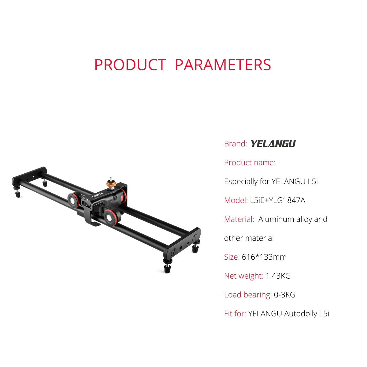 Description Picture 3 of itemYELANGU L5i Car Rail Systems Camera Slider Dolly Time Lapse Electric Motorized Dolly Car For Camera Phone Camcorder DSLR