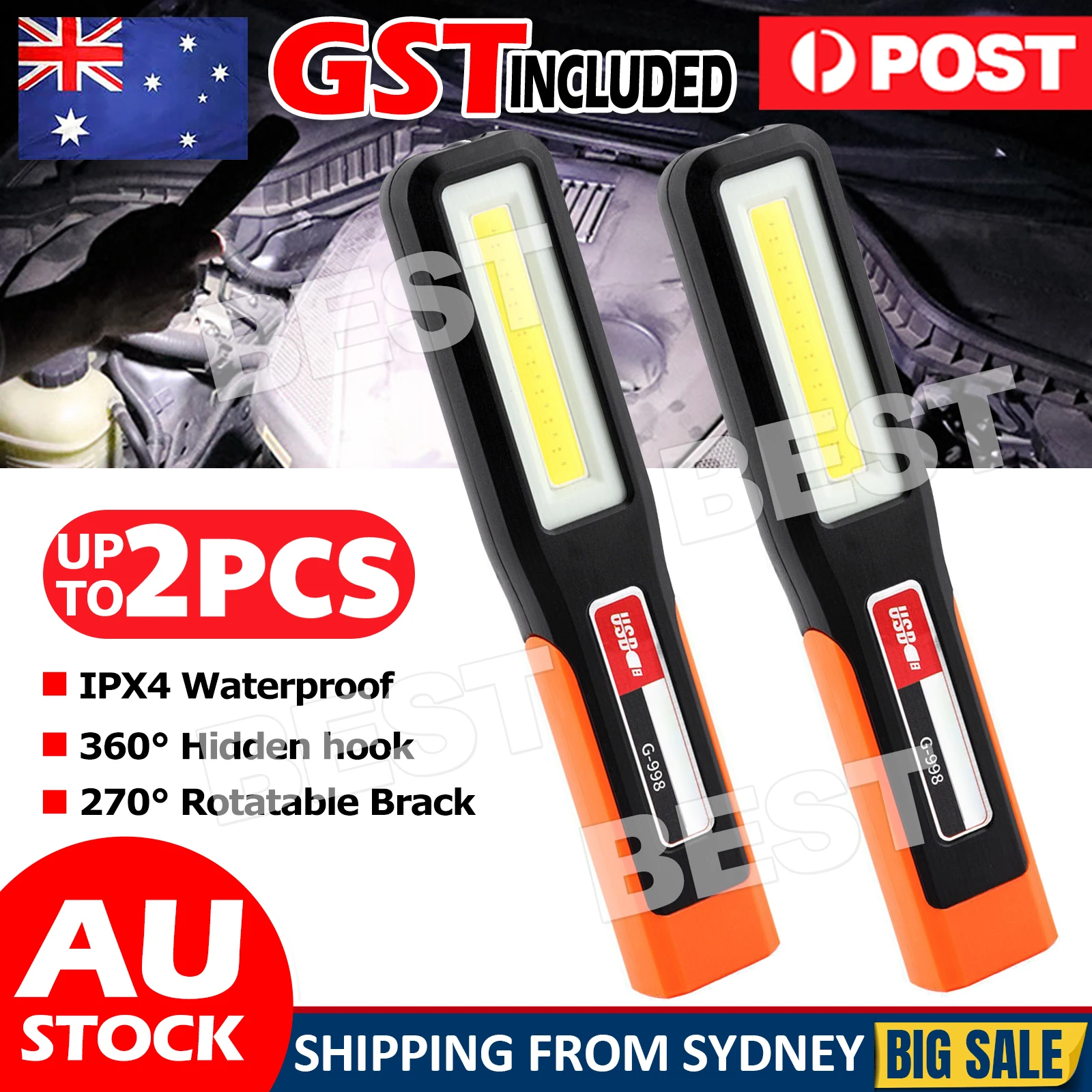 1/2 Pcs Rechargeable LED Magnetic Work Light Cordless COB Inspection Lamp Torch