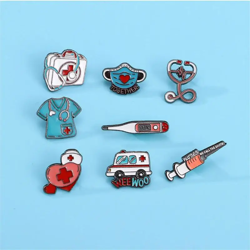 Medical Items Collection Enamel Brooch Ambulance Syringe Stethoscope Badge Lapel Pin Hospital Doctor Nurse Wholesale