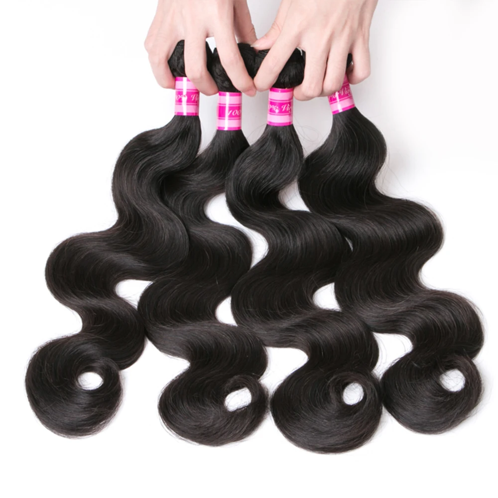 Beaufox Body Wave Bundles Human Hair Brazilian Unprocessed Hair Bundles Human Weave Natural Black 1/3/4 Deal