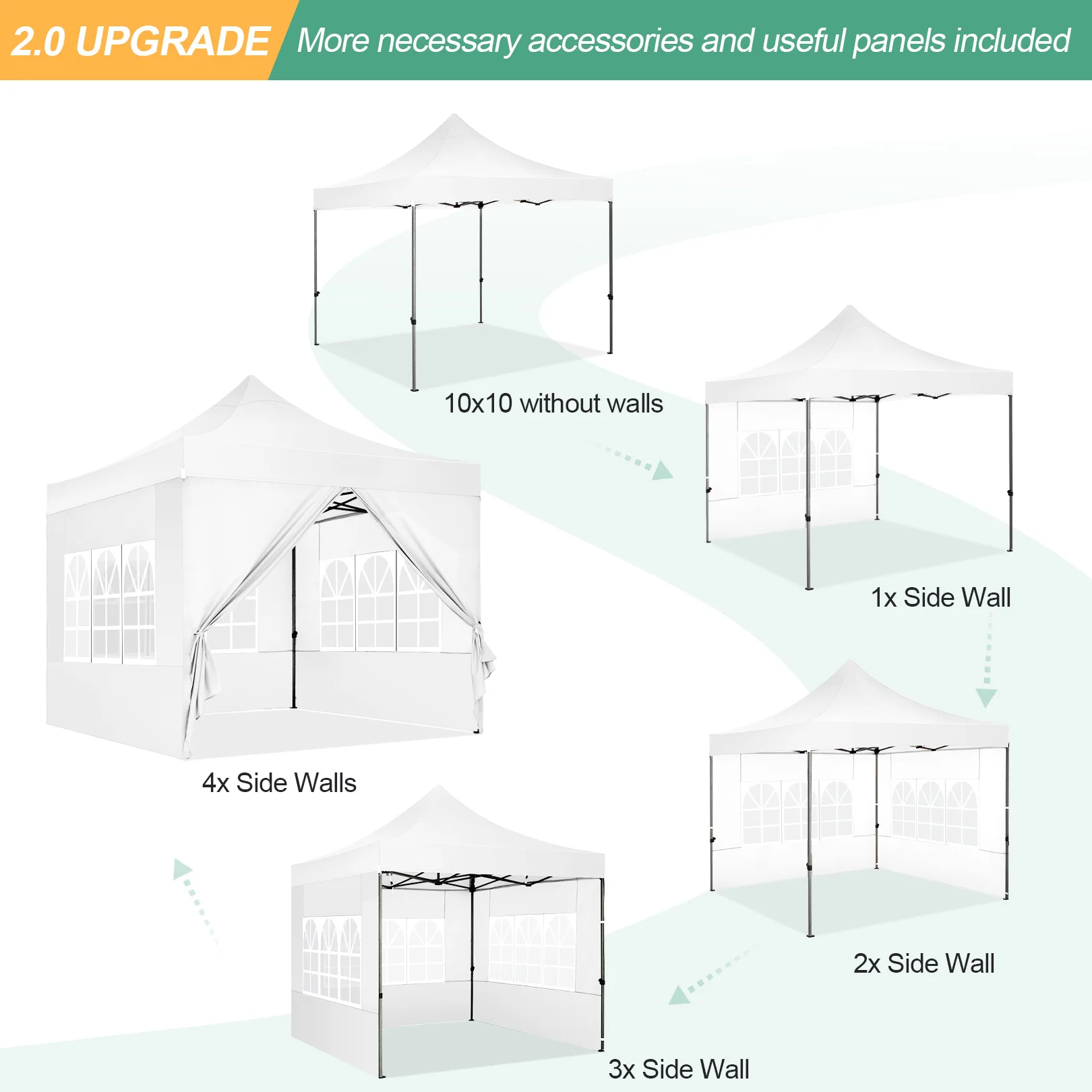 3x3m Folding Gazebo Waterproof stable Outdoor Pavilion,3 Height Adjustable,Party Tent with 4 Sidewalls For Garden,Camping,Market