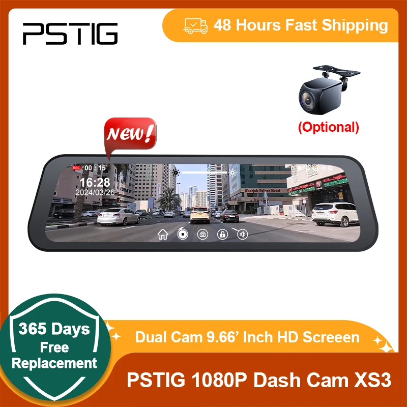 

PSTIG XS3 Night Vision 24H Parking Monitor Touch Screen Rearview Mirror Video Recorder Dash Cam Front and Rear Camera Car Dvr