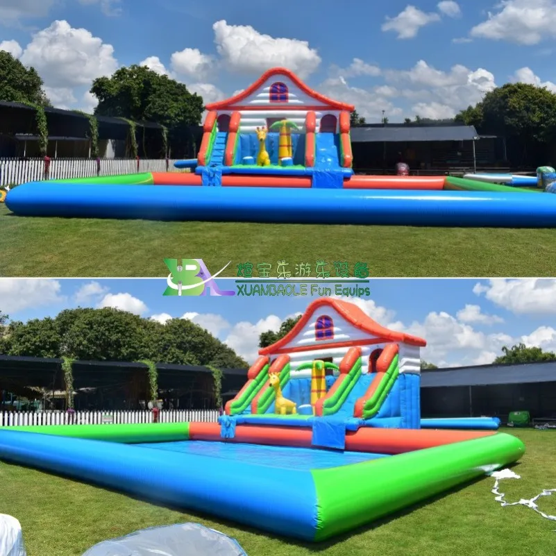 Giant Inflatable Water Slide With A Big Swimming Pool,inflatable Ground