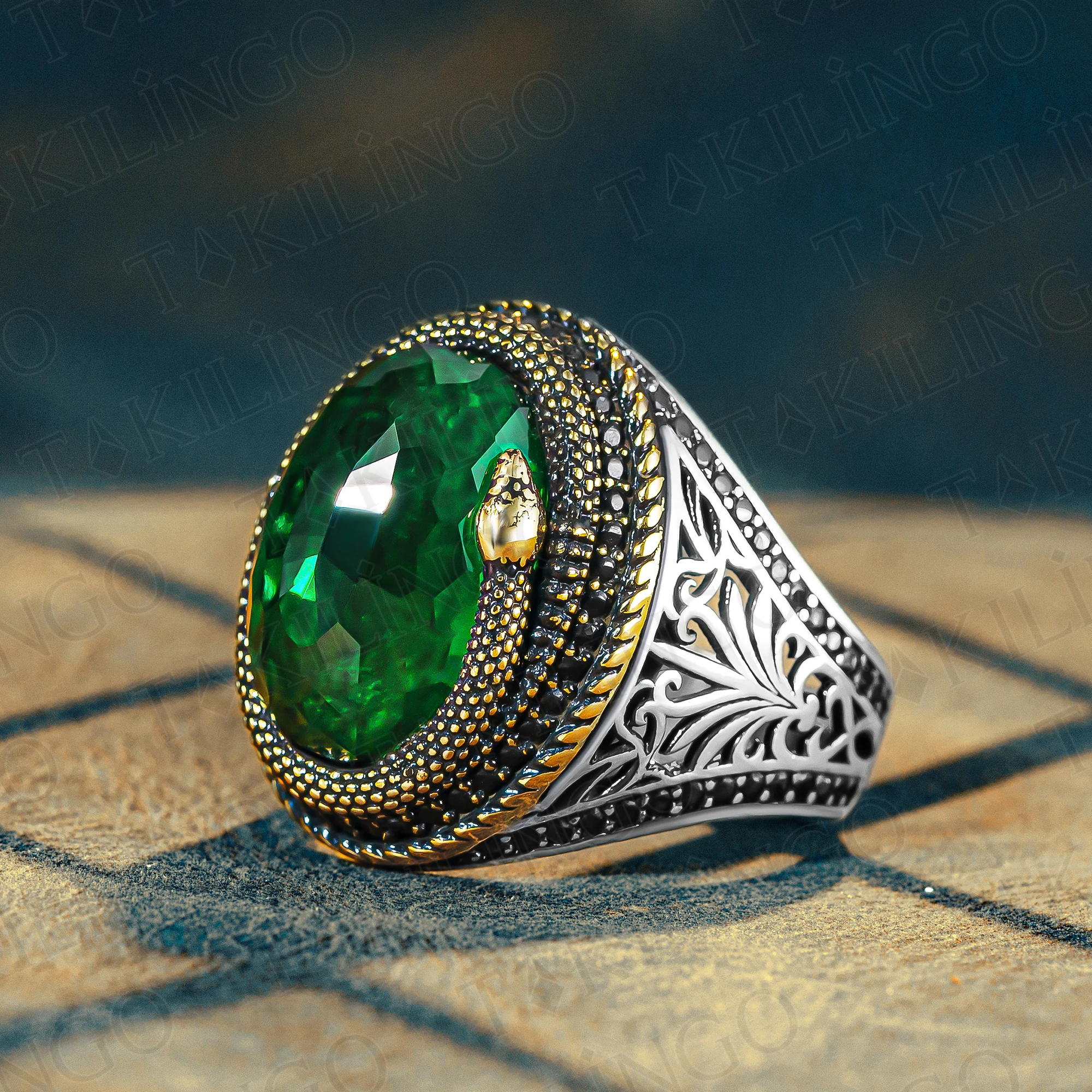 anello-modello-serpente-in-argento-anello-in-argento-con-zirconi-verdi-anello-serpente-in-argento-anello-serpente-design-gotico-da-uomo-zirconi-cubici-elegante