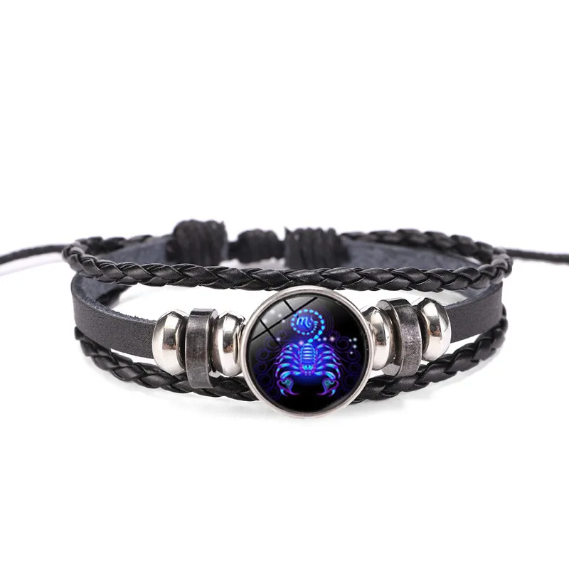 Zodiac Signs Constellation Charm Luminous Bracelet Men Women Fashion Multilayer Weave leather 12