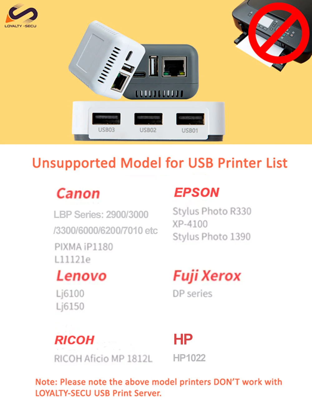 LOYALTY-SECU Network Windows USB to Ethernet Adapter Print Server Android 1 Port White