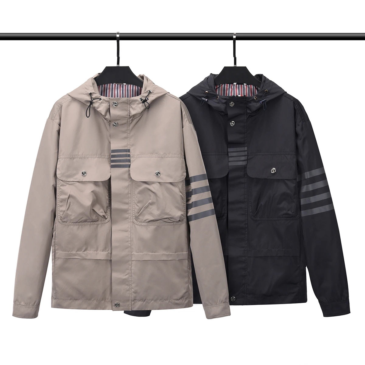 

TB THOM Men's Jackets 2022 New Arrival Korean Fashion Brand Coats Classic Gray Stripes Hooded Jacket Casual Daily Sport Jackets