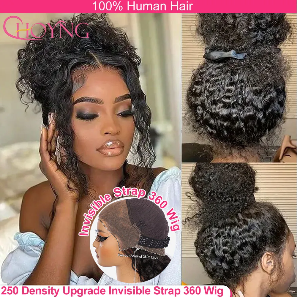 Lace Front Wig Human Hair Wigs 360 Lace Wig 250 Density Invisible Strap Curly 360 Full Lace Front Human Hair Wig 30 Inch Water Wave Lace Frontal Wig Glueless Human Hair