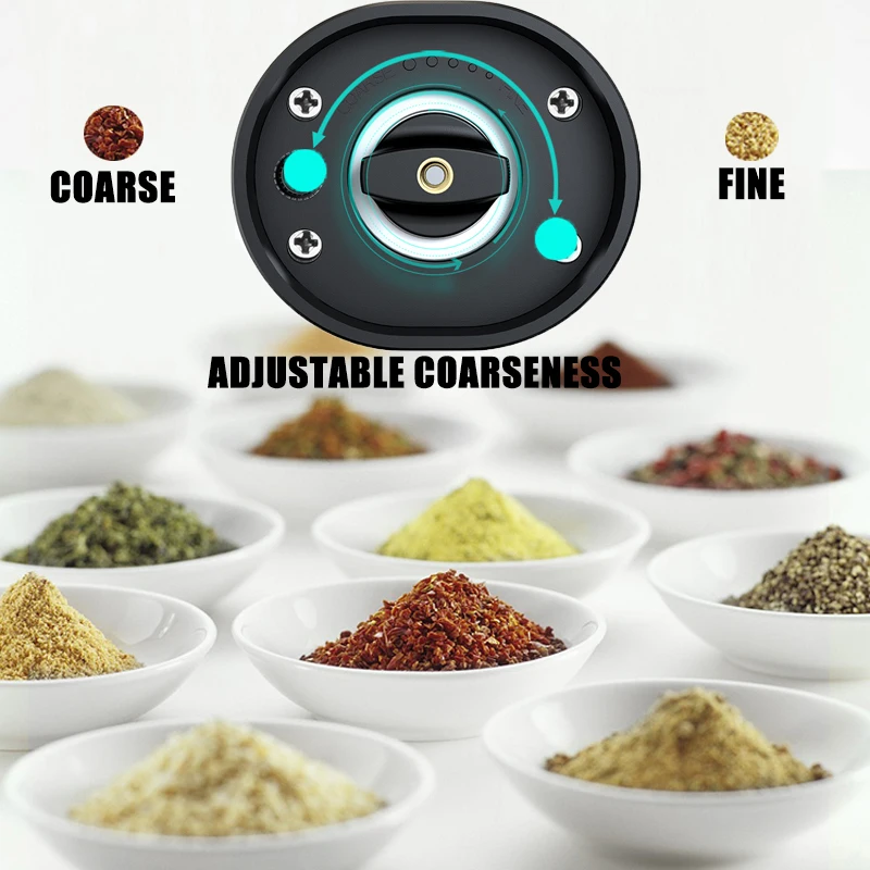 moedor eletrico de sal pimenta espessura ajustavel nucleo moagem ceramica cozinha grande capacidade tempero moinho luz led 02