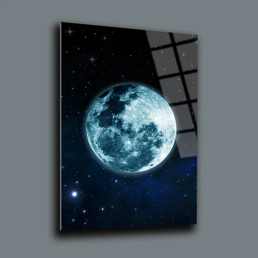 

Blue World Decor, Glass Wall Art, Frameless Free Floating Tempered Glass Panel, Home Office Living Room Decoration,