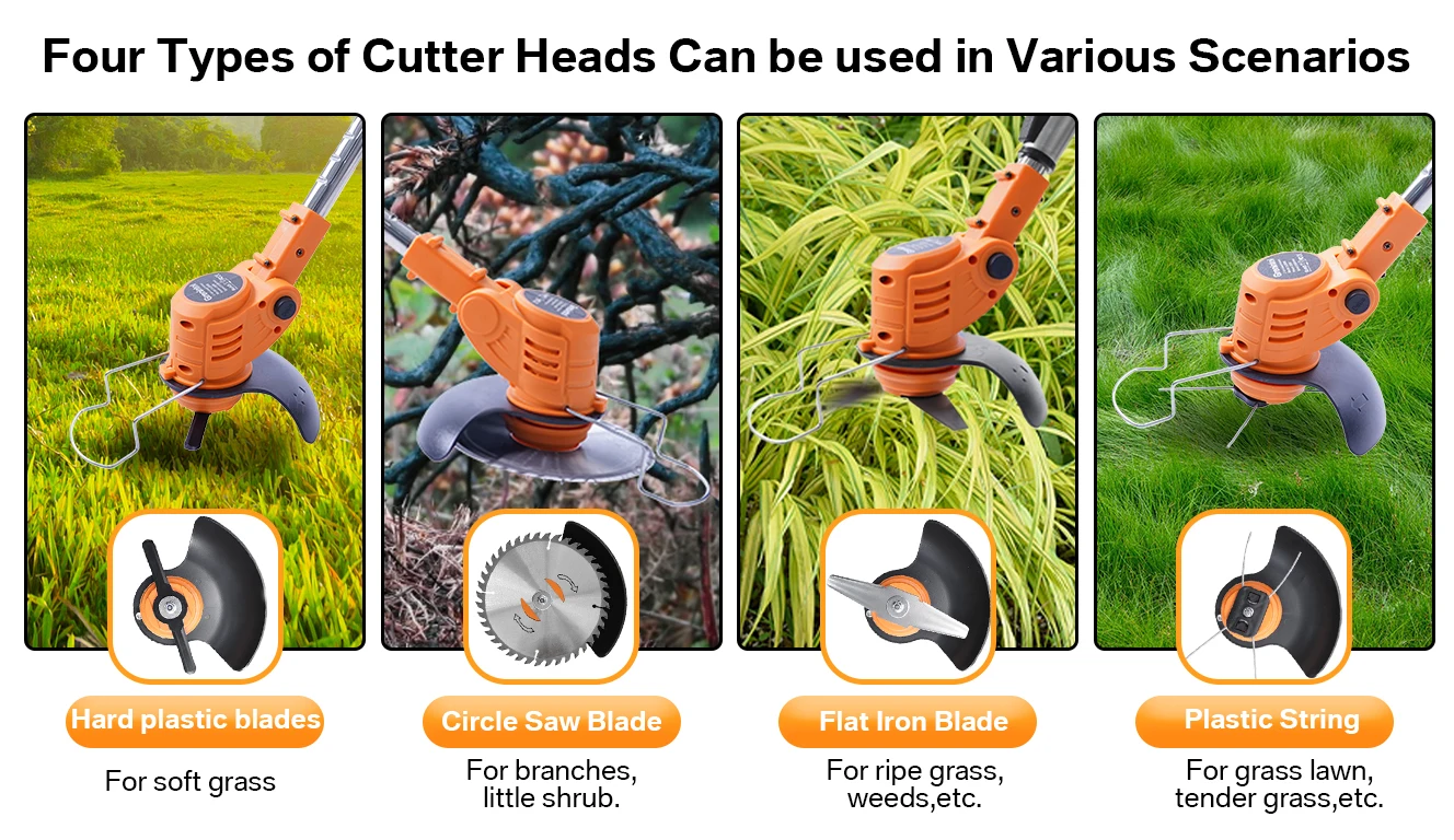 Grenintol 21V Kabelloser Trimmer, Bürstenloser Rasenmäher, 4,0Ah Akku, 4 Klingen, 2-in-1 Gras- und Gartenwerkzeug – Detail 5